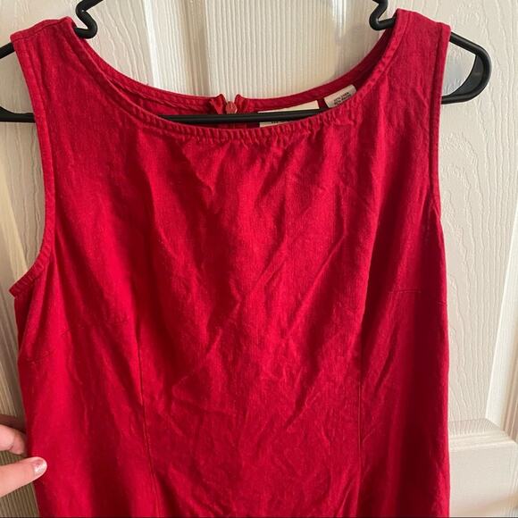 Mosaic Linen Blend Red Summer Midi Dress Size 10 Sleeveless Modest Neckline - Picture 2 of 7